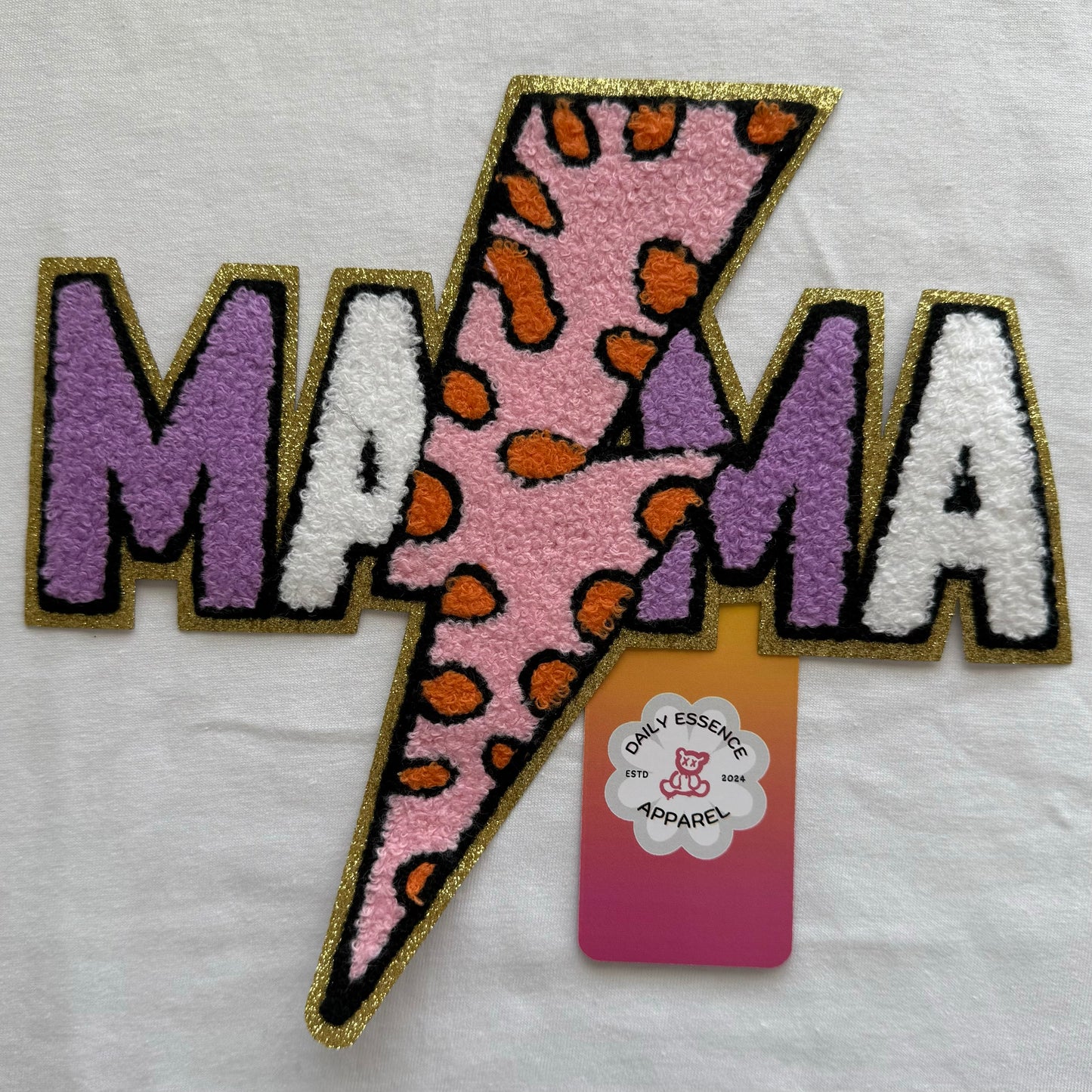 Mama Pink Lightning Bolt Patch - Iron On
